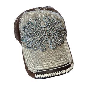 Olive & Pique Unisex Brown Rhinestone Quilted Baseball Cap Adjustable